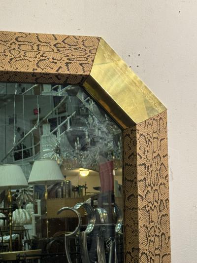 Karl Springer MODERN SNAKESKIN AND BRASS LOZENGE SHAPED MIRROR