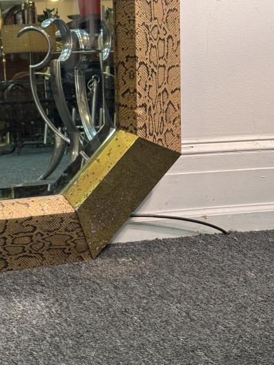 Karl Springer MODERN SNAKESKIN AND BRASS LOZENGE SHAPED MIRROR