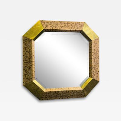 Karl Springer MODERN SNAKESKIN AND BRASS LOZENGE SHAPED MIRROR