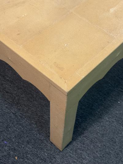 Karl Springer MODERN SQUARE DESIGN TOP CREAM SHAGREEN COFFEE TABLE WITH SCALLOPED SIDES