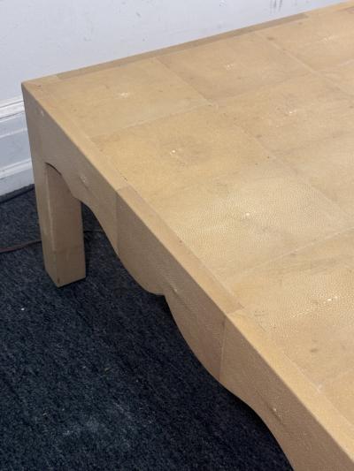 Karl Springer MODERN SQUARE DESIGN TOP CREAM SHAGREEN COFFEE TABLE WITH SCALLOPED SIDES