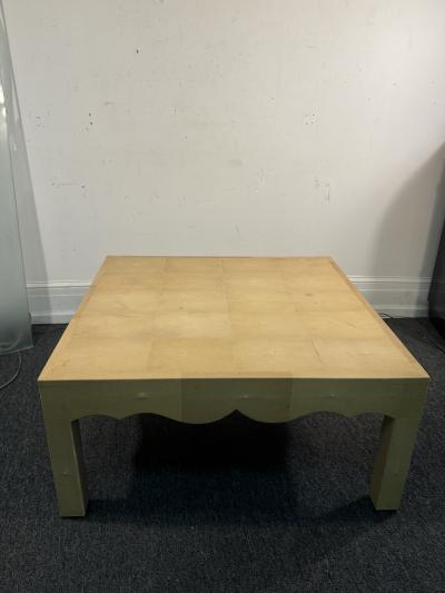 Karl Springer MODERN SQUARE DESIGN TOP CREAM SHAGREEN COFFEE TABLE WITH SCALLOPED SIDES
