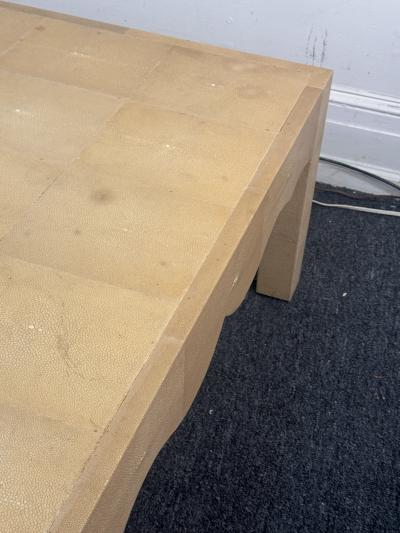 Karl Springer MODERN SQUARE DESIGN TOP CREAM SHAGREEN COFFEE TABLE WITH SCALLOPED SIDES