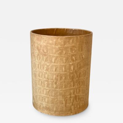 Karl Springer MODERN TAN ALLIGATOR PATTERN LEATHER WASTE BASKET IN THE MANNER OF KARL SPRINGER