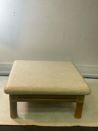 Karl Springer MODERN TRAVERTINE RESIN AND BAMBOO COFFEE TABLE