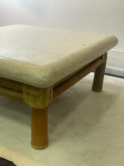 Karl Springer MODERN TRAVERTINE RESIN AND BAMBOO COFFEE TABLE