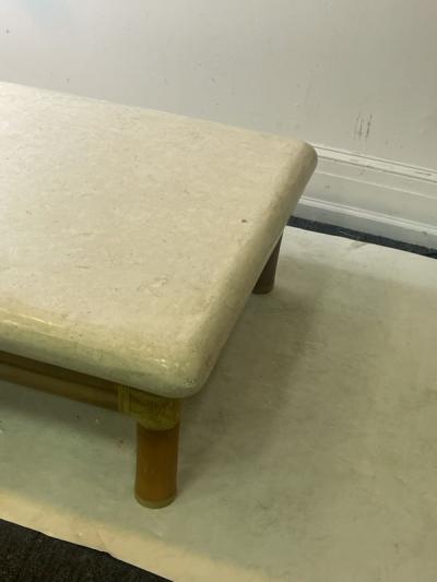 Karl Springer MODERN TRAVERTINE RESIN AND BAMBOO COFFEE TABLE