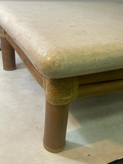 Karl Springer MODERN TRAVERTINE RESIN AND BAMBOO COFFEE TABLE