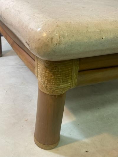 Karl Springer MODERN TRAVERTINE RESIN AND BAMBOO COFFEE TABLE