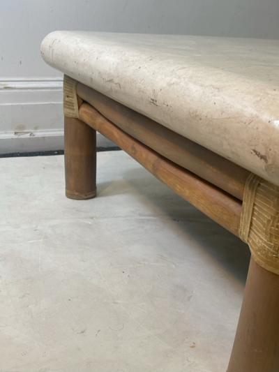 Karl Springer MODERN TRAVERTINE RESIN AND BAMBOO COFFEE TABLE