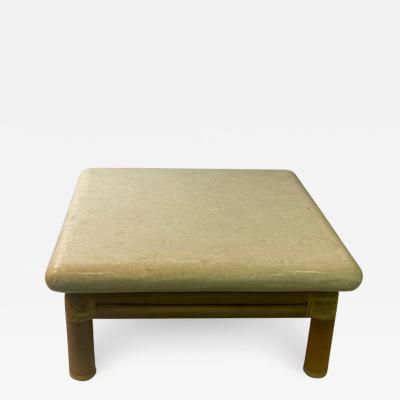 Karl Springer MODERN TRAVERTINE RESIN AND BAMBOO COFFEE TABLE