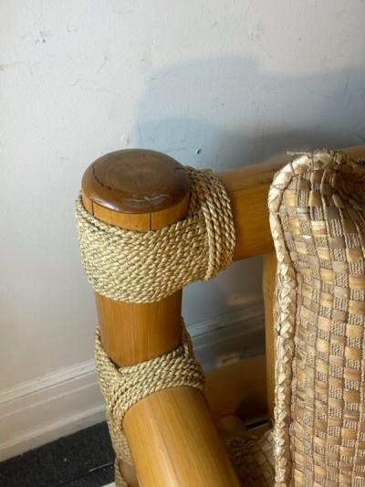 Karl Springer MODERNIST BAMBOO AND TIED SISAL SETTEE IN THE MANNER OF KARL SPRINGER