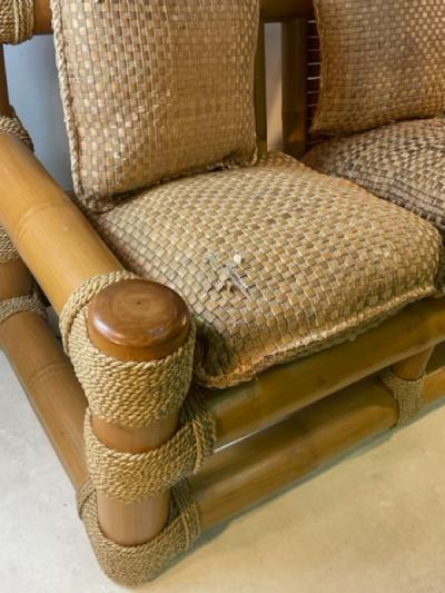 Karl Springer MODERNIST BAMBOO AND TIED SISAL SETTEE IN THE MANNER OF KARL SPRINGER