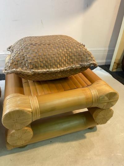 Karl Springer MODERNIST BAMBOO PAIR OF OTTOMANS