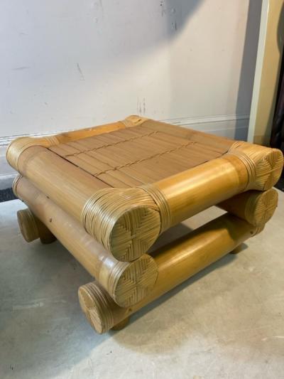 Karl Springer MODERNIST BAMBOO PAIR OF OTTOMANS