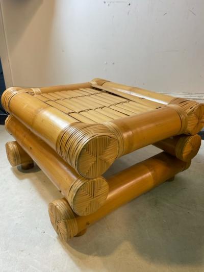 Karl Springer MODERNIST BAMBOO PAIR OF OTTOMANS