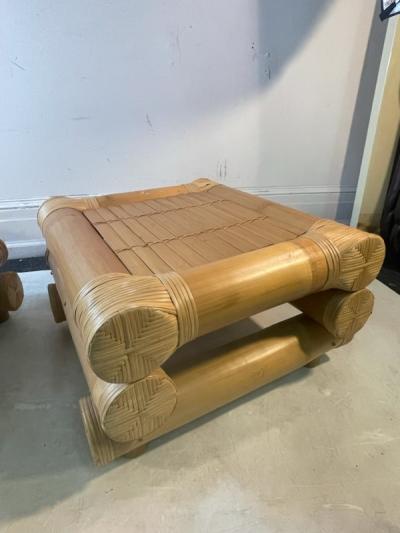 Karl Springer MODERNIST BAMBOO PAIR OF OTTOMANS