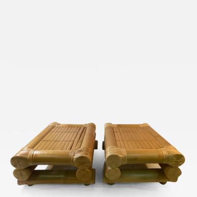 Karl Springer MODERNIST BAMBOO PAIR OF OTTOMANS