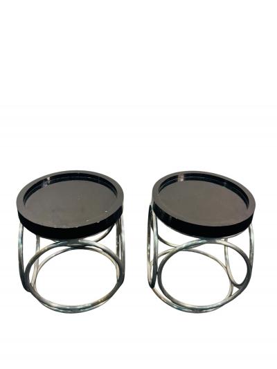 Karl Springer MODERNIST BLACK LACQUER TUBULAR CHROME TABOURET TABLES