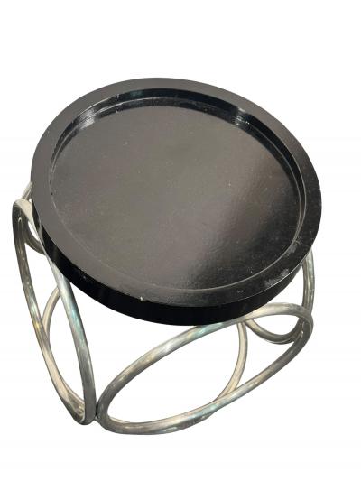 Karl Springer MODERNIST BLACK LACQUER TUBULAR CHROME TABOURET TABLES