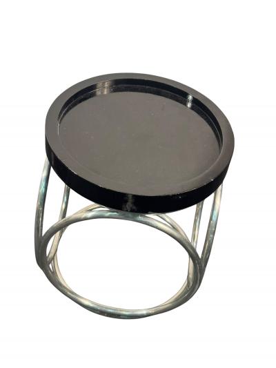 Karl Springer MODERNIST BLACK LACQUER TUBULAR CHROME TABOURET TABLES