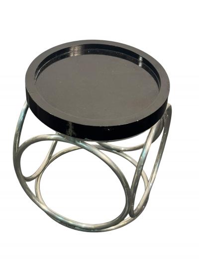 Karl Springer MODERNIST BLACK LACQUER TUBULAR CHROME TABOURET TABLES