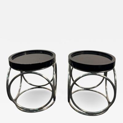 Karl Springer MODERNIST BLACK LACQUER TUBULAR CHROME TABOURET TABLES