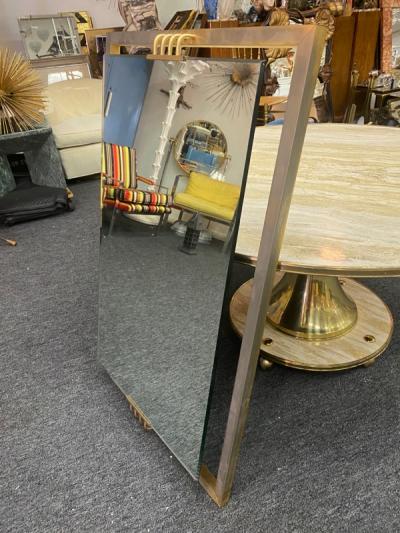 Karl Springer MODERNIST CHROME AND BRASS ACCENT MIRROR IN THE MANNER OF KARL SPRINGER
