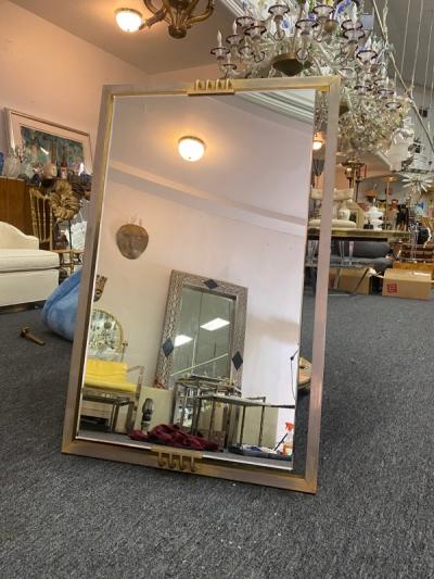 Karl Springer MODERNIST CHROME AND BRASS ACCENT MIRROR IN THE MANNER OF KARL SPRINGER