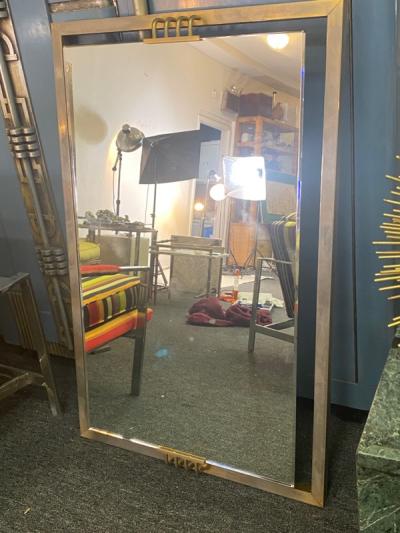 Karl Springer MODERNIST CHROME AND BRASS ACCENT MIRROR IN THE MANNER OF KARL SPRINGER