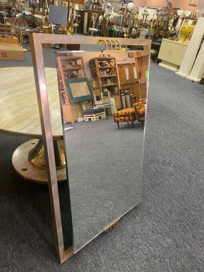 Karl Springer MODERNIST CHROME AND BRASS ACCENT MIRROR IN THE MANNER OF KARL SPRINGER