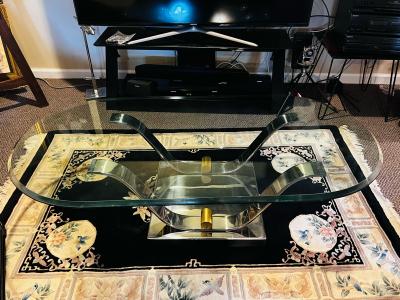 Karl Springer MODERNIST CHROME AND BRASS TULIP COFFEE TABLE IN THE MANNER OF KARL SPRINGER