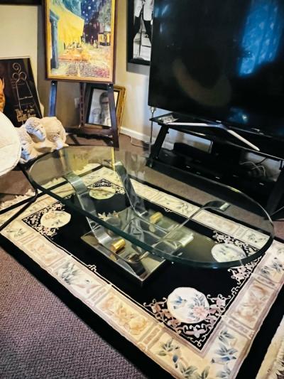 Karl Springer MODERNIST CHROME AND BRASS TULIP COFFEE TABLE IN THE MANNER OF KARL SPRINGER