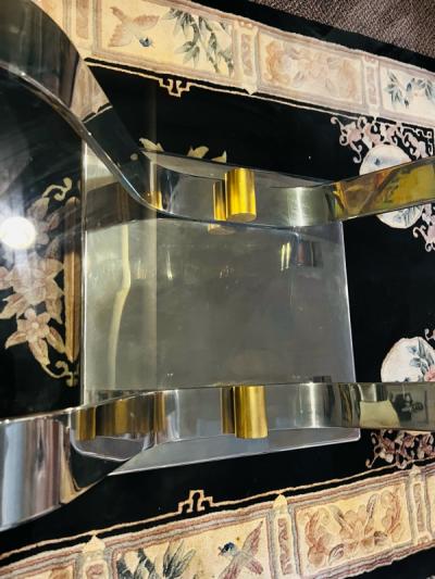 Karl Springer MODERNIST CHROME AND BRASS TULIP COFFEE TABLE IN THE MANNER OF KARL SPRINGER