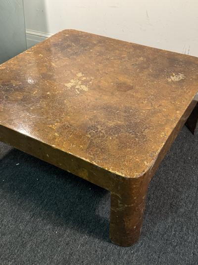 Karl Springer MODERNIST COCONUT SHELL LACQUERED COFFEE TABLE ATTRIBUTED TO KARL SPRINGER