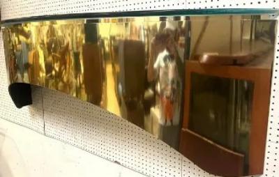 Karl Springer MODERNIST CUT OUT BRASS AND FROSTED GLASS ILLUMINATED WALL CONSOLE