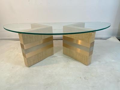 Karl Springer MODERNIST GRASSCLOTH AND TWO TONE METAL COFFEE TABLE