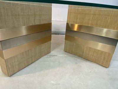 Karl Springer MODERNIST GRASSCLOTH AND TWO TONE METAL COFFEE TABLE
