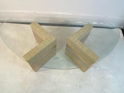 Karl Springer MODERNIST GRASSCLOTH AND TWO TONE METAL COFFEE TABLE