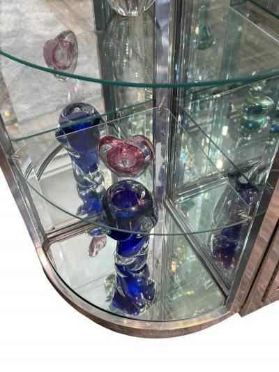 Karl Springer MODERNIST ILLUMINATED CHROME GLASS CABINET IN THE STYLE OF KARL SPRINGER