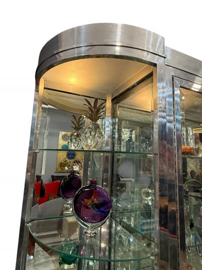 Karl Springer MODERNIST ILLUMINATED CHROME GLASS CABINET IN THE STYLE OF KARL SPRINGER