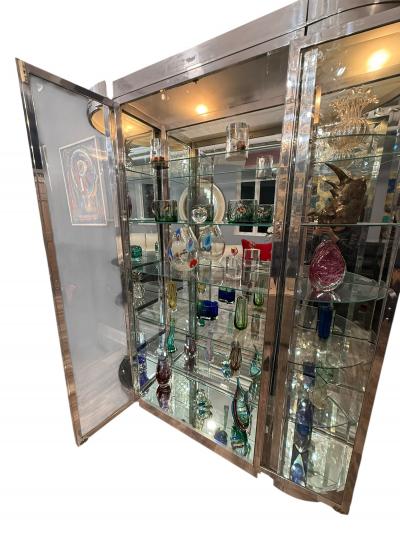 Karl Springer MODERNIST ILLUMINATED CHROME GLASS CABINET IN THE STYLE OF KARL SPRINGER