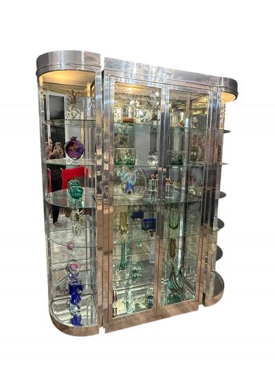 Karl Springer MODERNIST ILLUMINATED CHROME GLASS CABINET IN THE STYLE OF KARL SPRINGER