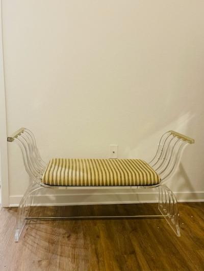 Karl Springer MODERNIST LUCITE AND GOLDTONE METAL BENCH