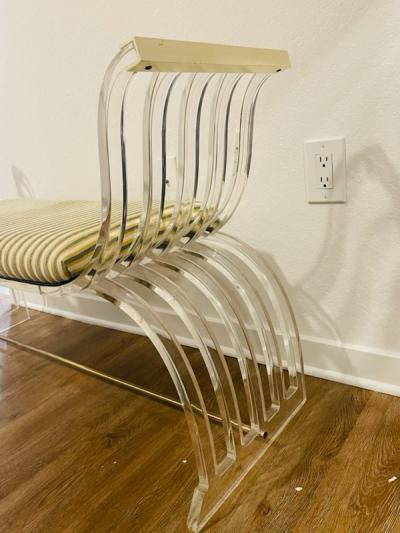 Karl Springer MODERNIST LUCITE AND GOLDTONE METAL BENCH