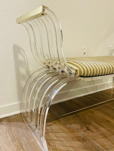 Karl Springer MODERNIST LUCITE AND GOLDTONE METAL BENCH