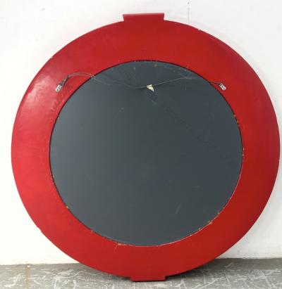 Karl Springer MODERNIST RED LACQUER ROUND MIRROR IN THE MANNER OF KARL SPRINGER