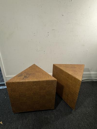Karl Springer MODERNIST TRIANGULAR GRASSCLOTH TABLES IN THE MANNER OF KARL SPRINGER