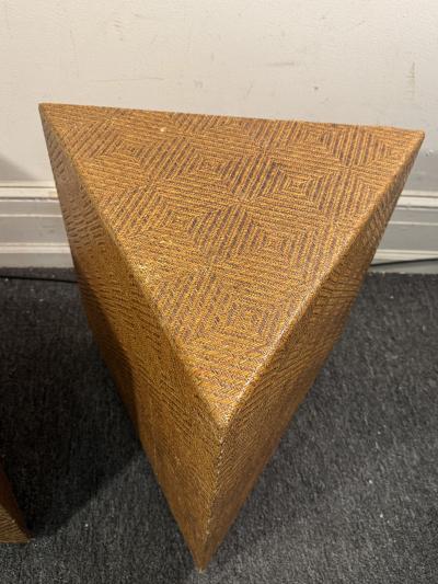 Karl Springer MODERNIST TRIANGULAR GRASSCLOTH TABLES IN THE MANNER OF KARL SPRINGER