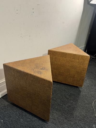 Karl Springer MODERNIST TRIANGULAR GRASSCLOTH TABLES IN THE MANNER OF KARL SPRINGER